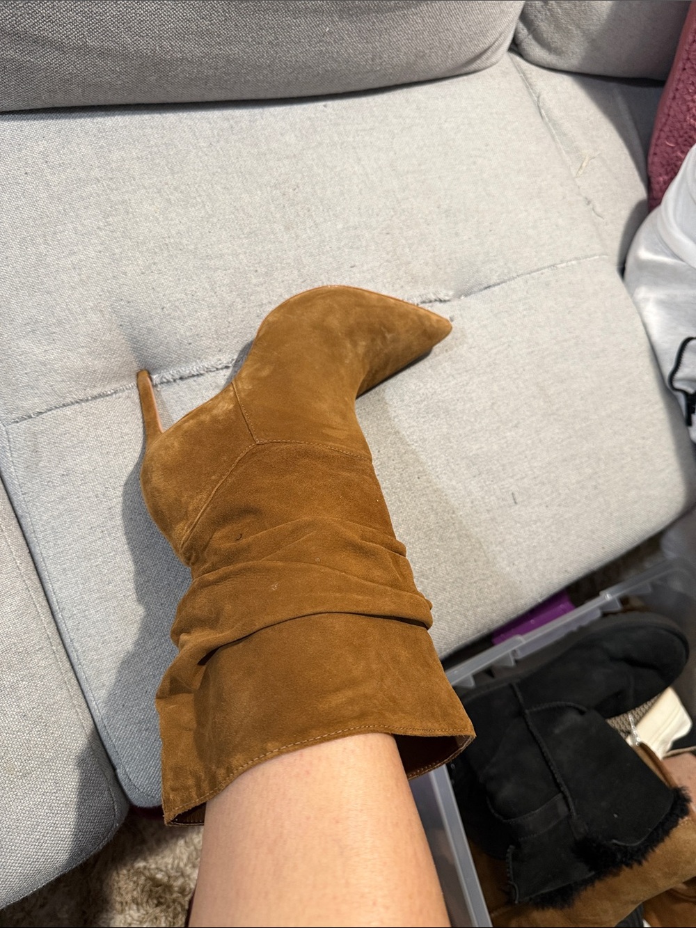 SCHUTZ Tan Suede Slouch Stiletto Boot